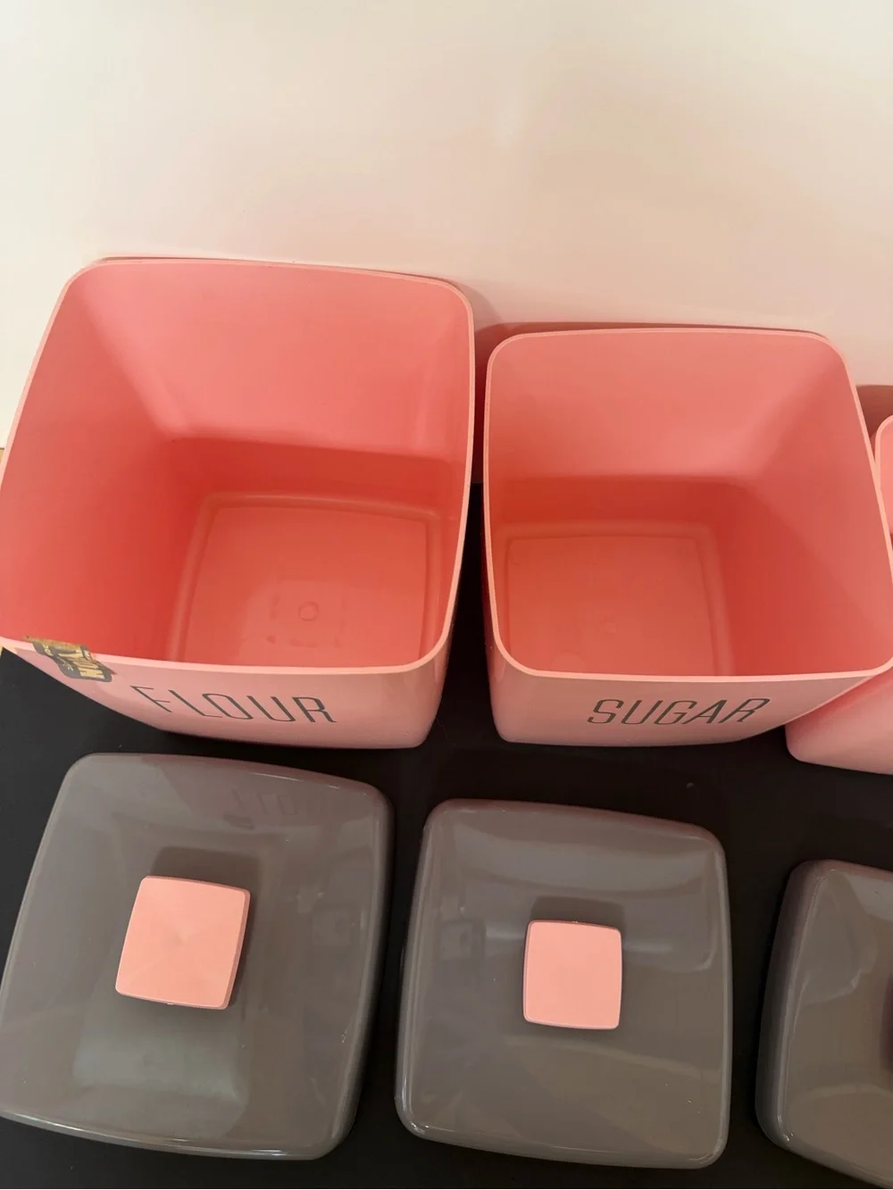 MCM Vintage 1950’s Lustro-Ware Pink and Gray Canister Set